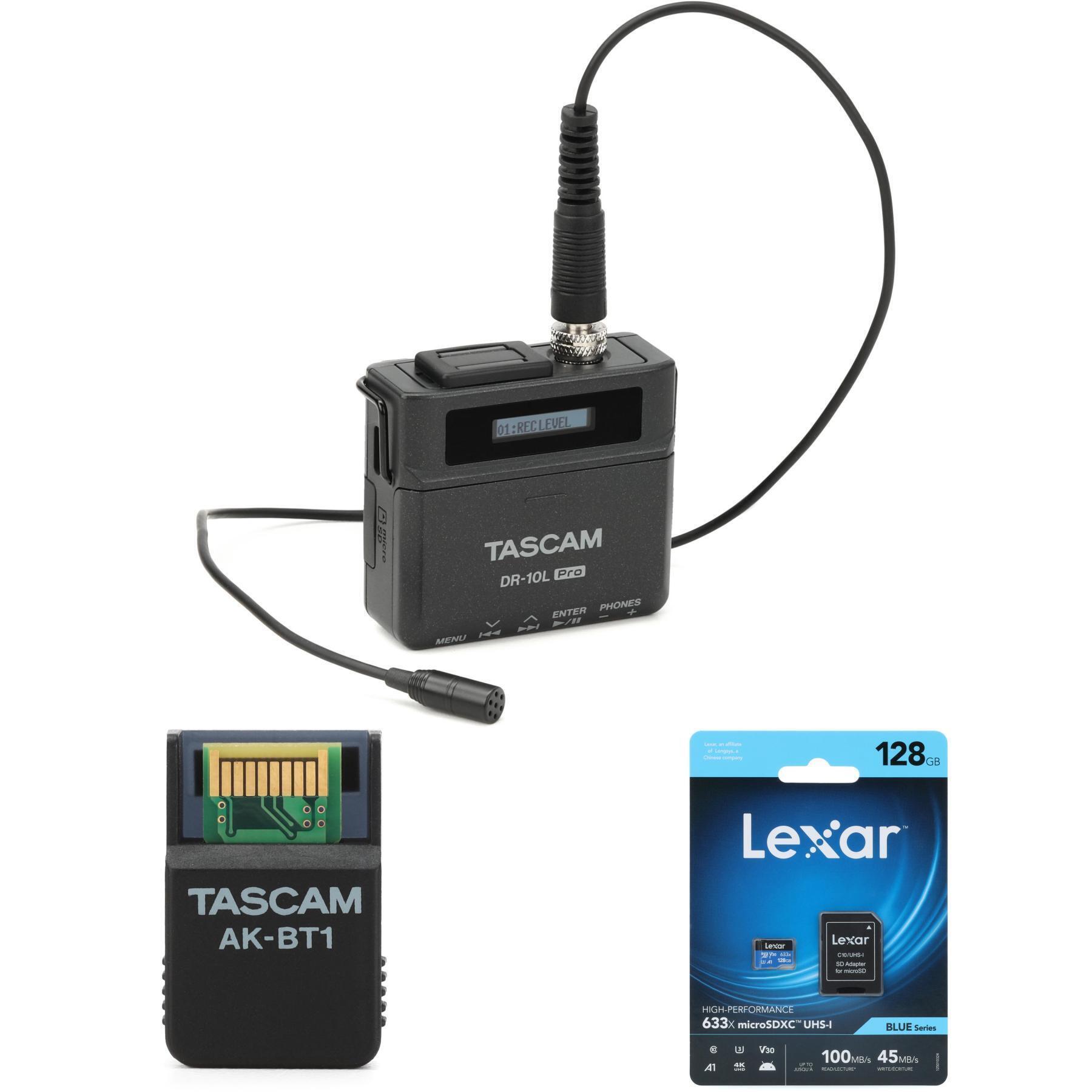 TASCAM DR-10L Pro Field Recorder with Lavalier Microphone and Bluetooth  Control Bundle