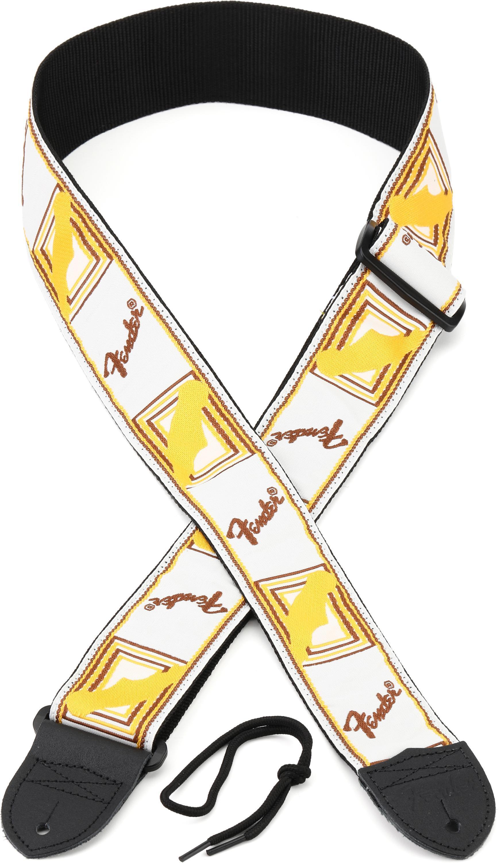 Photo of Fender Monogrammed Guitar Strap - White, Brown, and Yellow