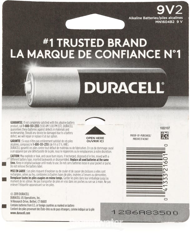 Duracell Coppertop 9V Alkaline Battery (2-pack)