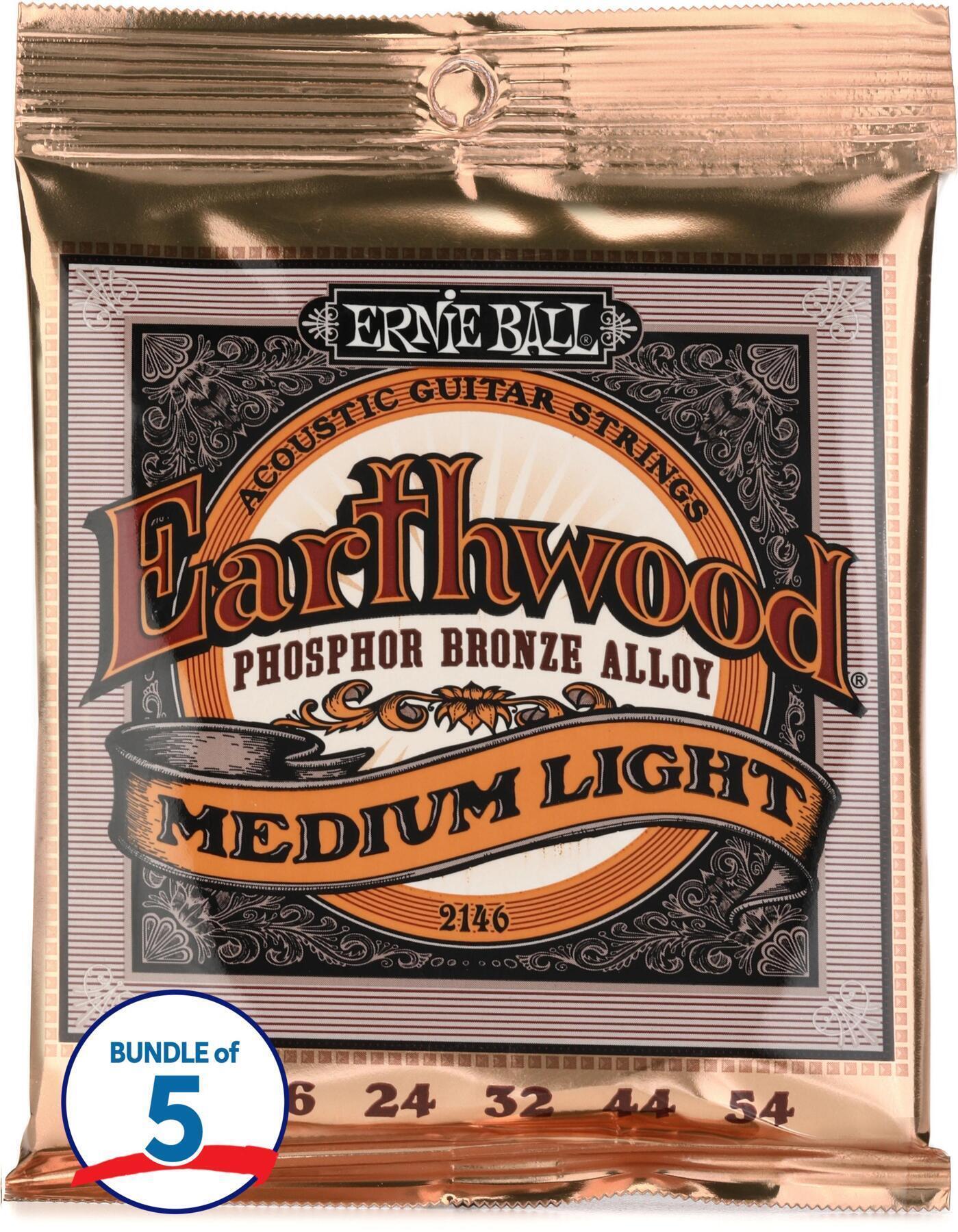 Photo of Ernie Ball 2146 Earthwood Phosphor Bronze Acoustic Guitar Strings - .012-.054 Medium Light (5-pack)