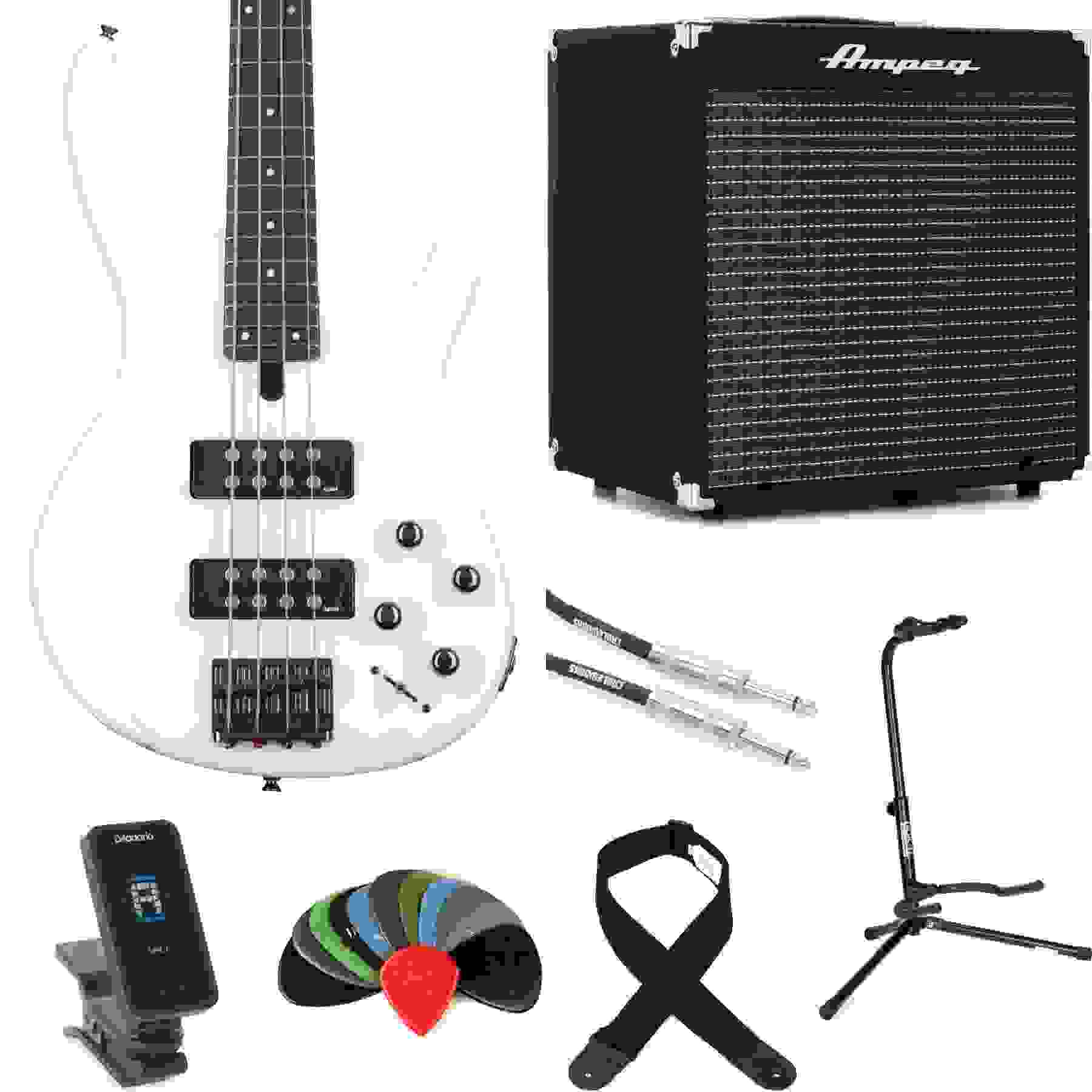 Yamaha TRBX304 Bass Guitar and Ampeg RB-108 Amp Bundle - White