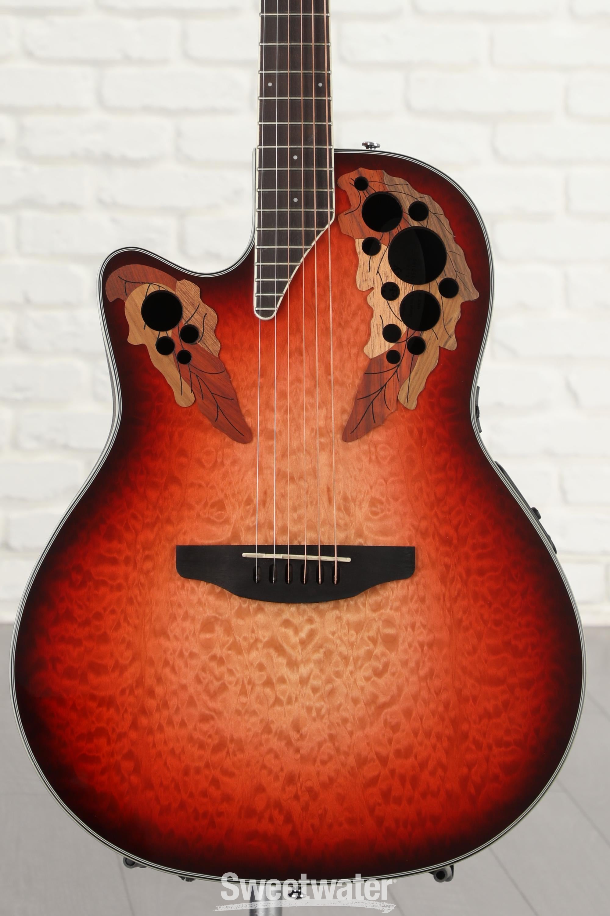 Ovation Celebrity Elite Plus CE44LX-1R Mid-Depth Left-handed  Acoustic-electric Guitar - Ruby Burst