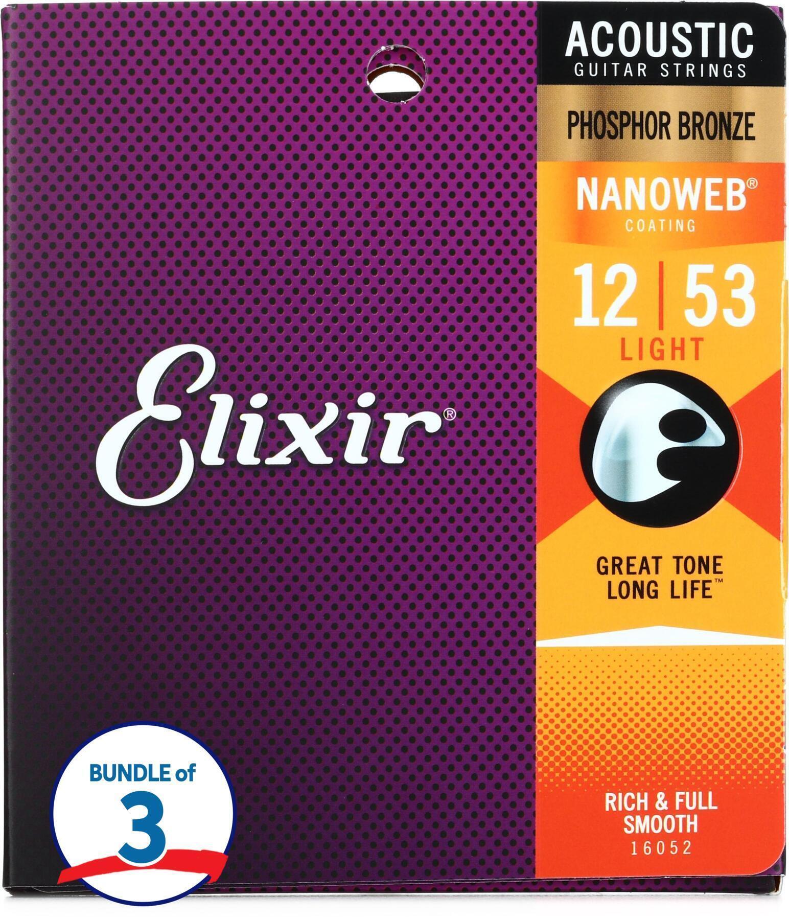 Elixir Strings 11052 Nanoweb 80 20 Acoustic Guitar Strings .012