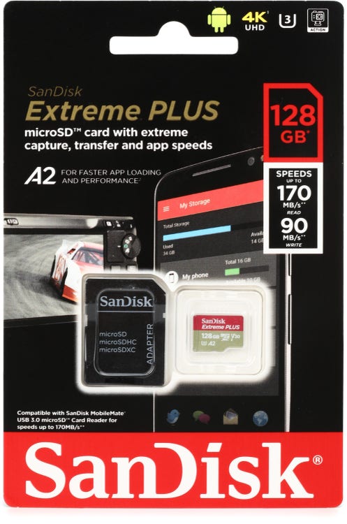 SanDisk Extreme Action Cam microSDXC UHS-I U3 128 Go + Adaptateur