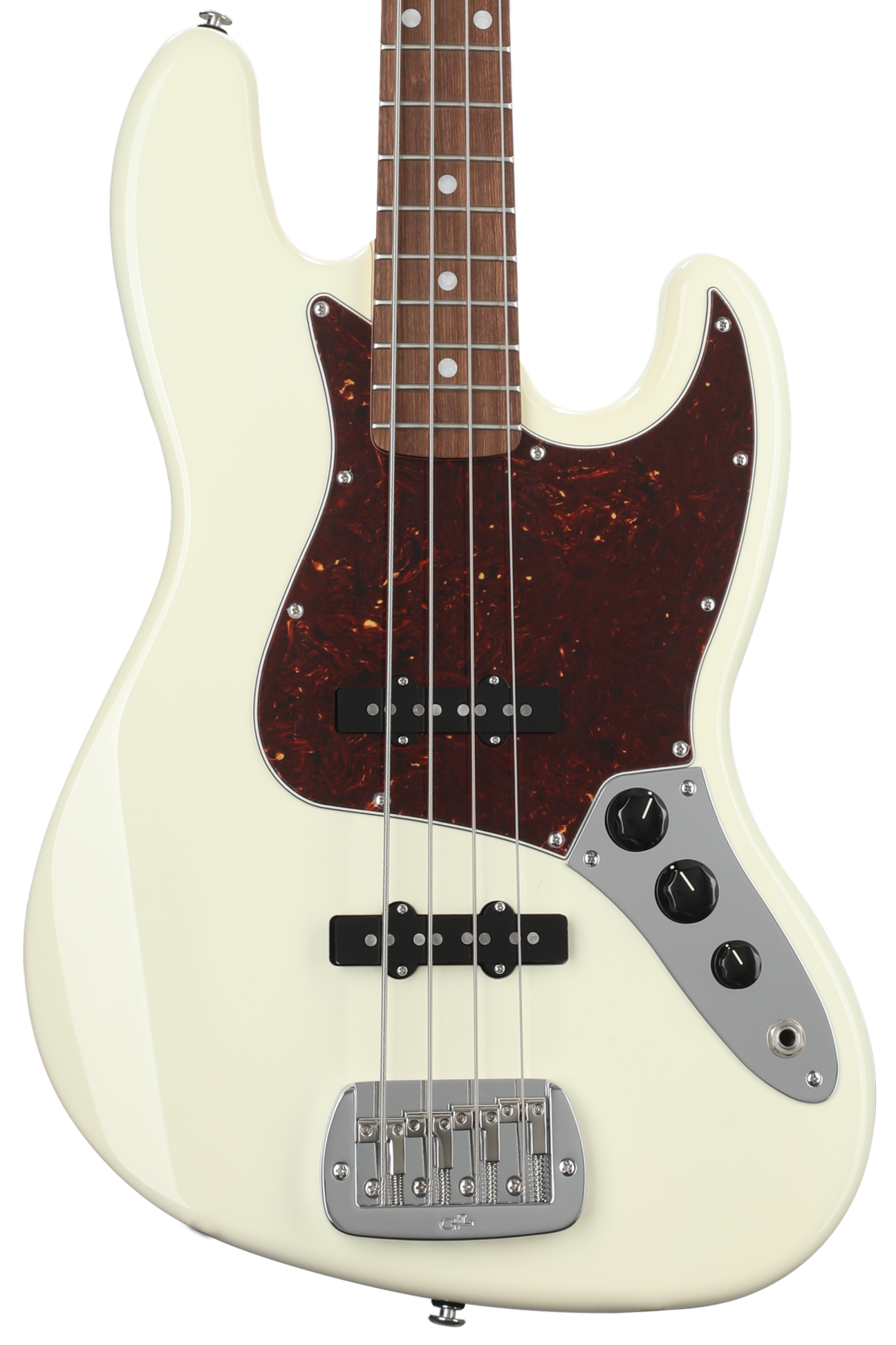G&L Fullerton Deluxe JB Bass Guitar - Vintage White with Caribbean 