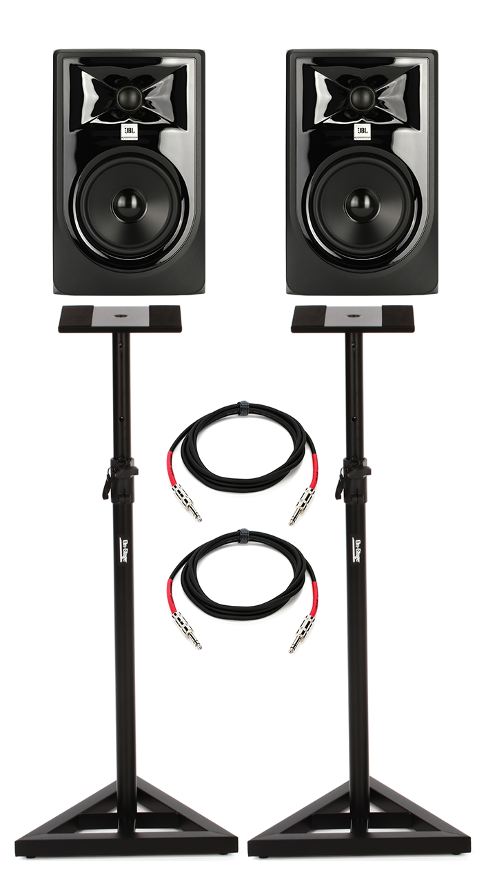 JBL 305P MkII 5-inch Powered Studio Monitor Pair with Stands and Cables