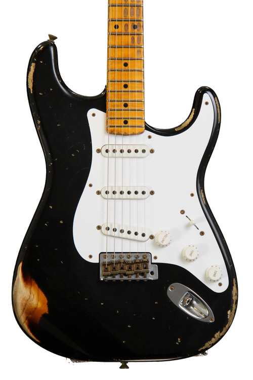 Fender Custom Shop 60th Anniversary 1954 Heavy Relic Stratocaster - Black  over 2-Color Sunburst